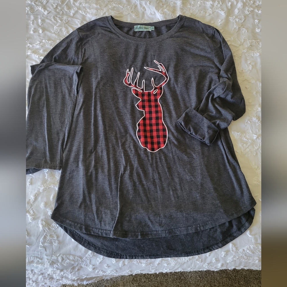 Long sleeve plaid reindeer shirt